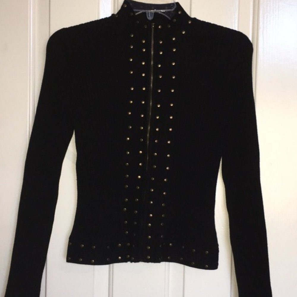 TRACY M Studded Longsleeve Zipper Up Sweater
